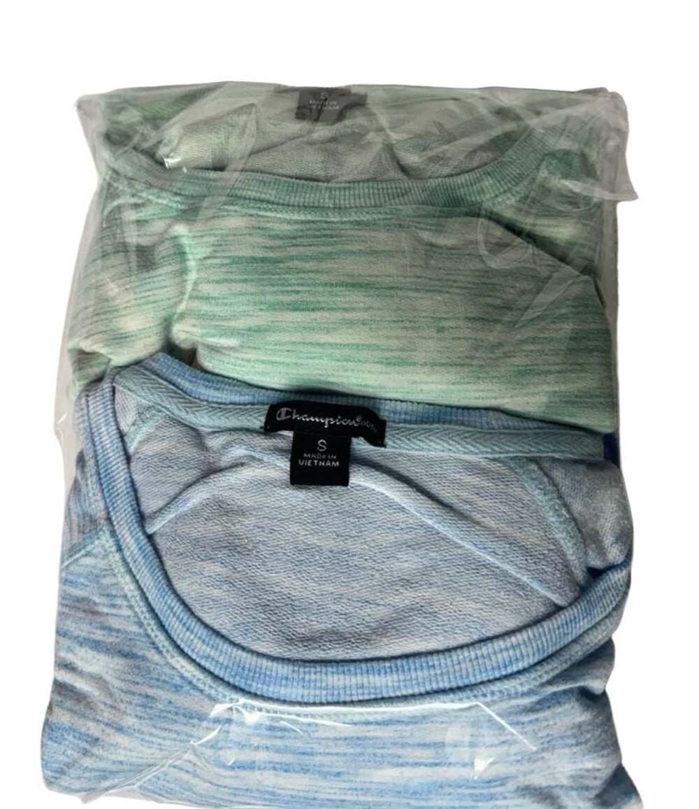 Champion Women's Marled Blue and Green Long Sleeve High-Low Hem Crew Neck Tee